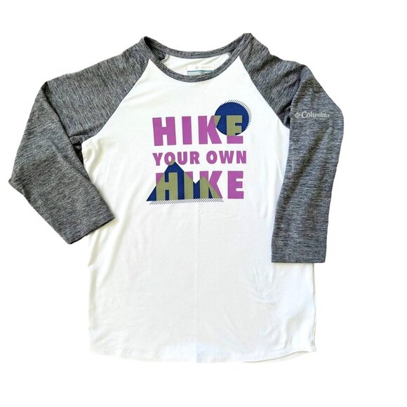 Columbia Outdoor Elements 3/4 Raglan Sleeve Graphic Tee Unisex Size M 10/12 - Picture 1 of 6